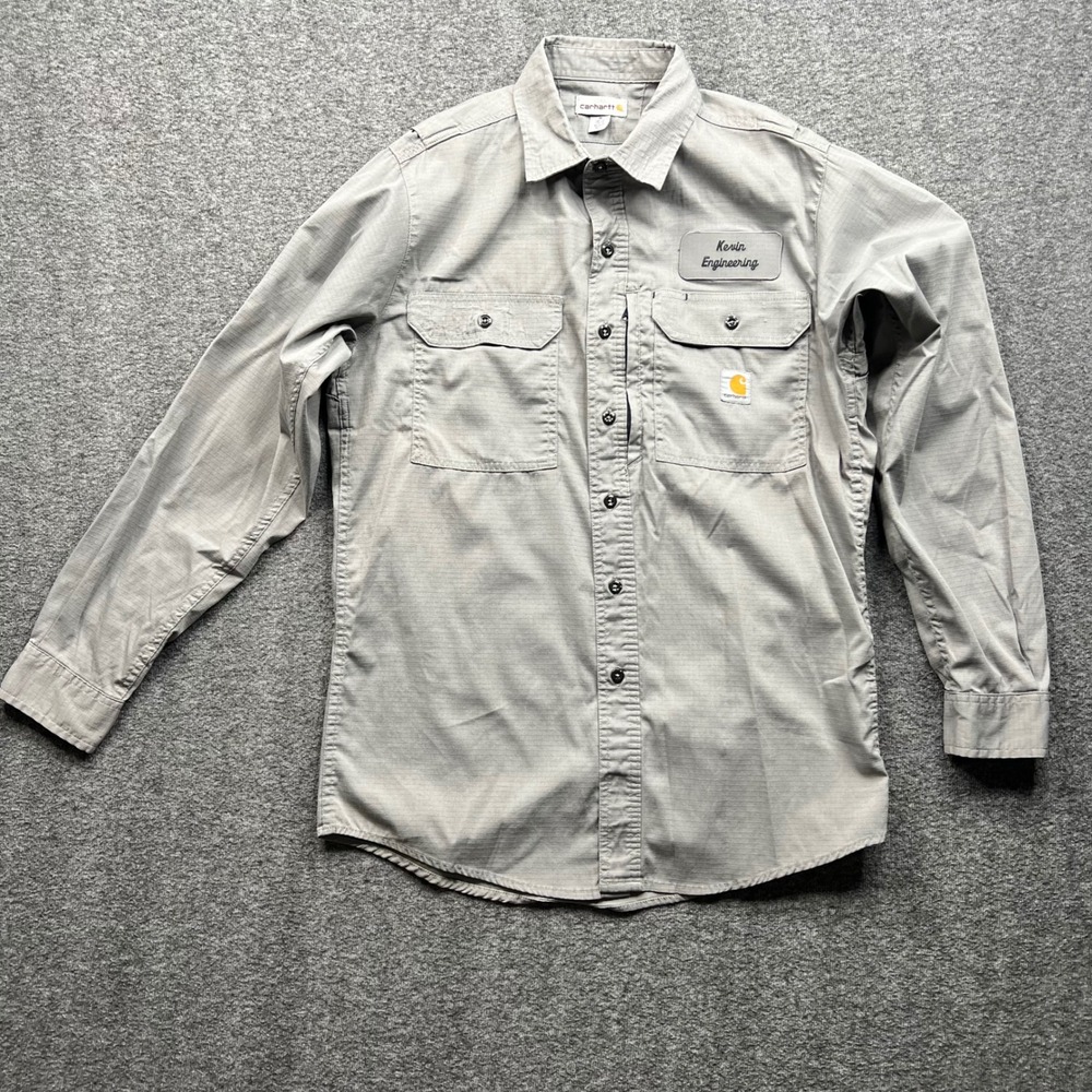 Carhartt Shirt Mens Medium Gray Button‎ Up Ripstop Workwear Employee Engineering